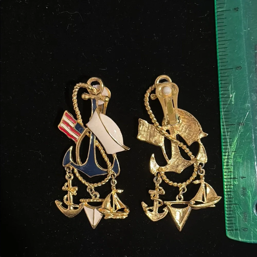 Nautical Gold and Blue Earrings - Picture 4 of 5